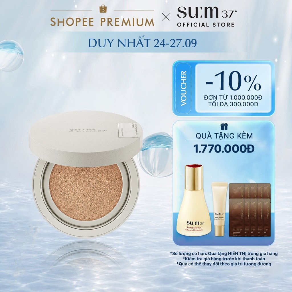 [SU:M37 OFFICIAL] Phấn nước thuần chay su:m37 Skin-Stay Soft Glow Cushion SPF+/ PA+++ 13g (kèm lõi refill)