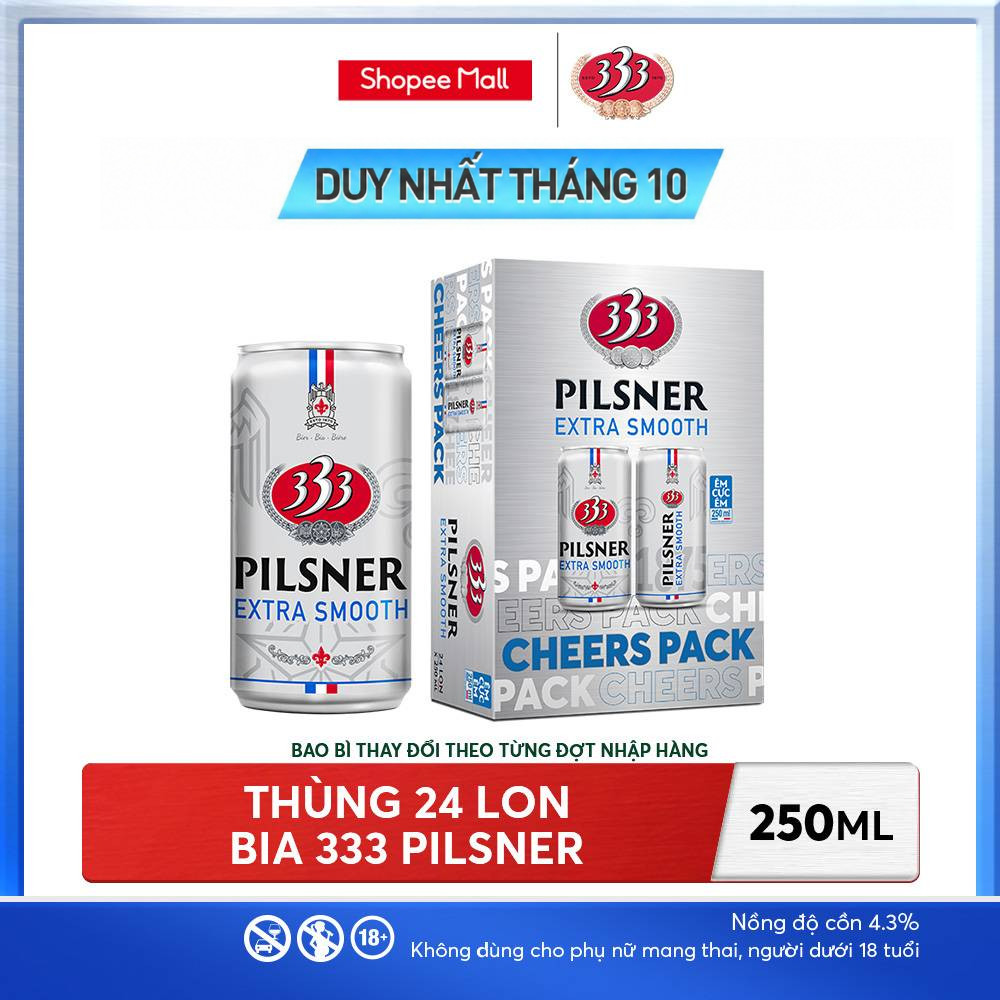 Nồng độ cồn 4.3% - Thùng 24 Bia 333 Pilsner 250ml