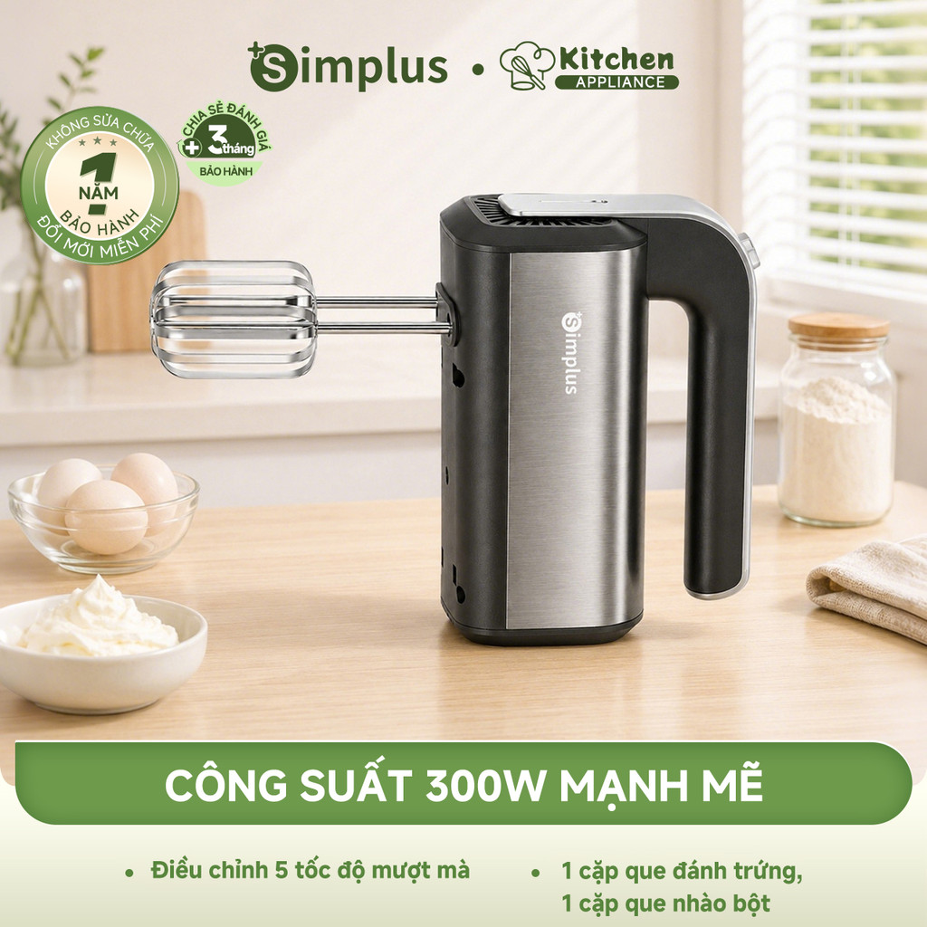 Máy đánh trứng điện đa năng Simplus, Thiết kế cầm tay gọn nhẹ, Máy đánh kem, Máy trộn bột DADQ002 Bảo hành 1 năm