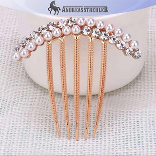 Onetimingfine 5 Răng Tóc Bên Lược Ngọc Trai Pha Lê Kẹp Tóc Lược Cưới Cô Dâu Kim Cương Giả Ngọc Trai Pha Lê Lược Tóc Móng Vuốt Kẹp Tóc Đồ Trang Trí Tóc Phụ Kiện VN