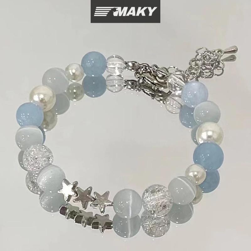 Newwellknownepic Sweet Pentagram Ngọc Trai Đính Hạt Vòng Tay Nữ Cô Gái Thẩm Mỹ Ngôi Sao Dễ Thương Màu Xanh Vòng Tay Thủy Tinh Phụ Kiện Trang Sức Quà Tặng VN