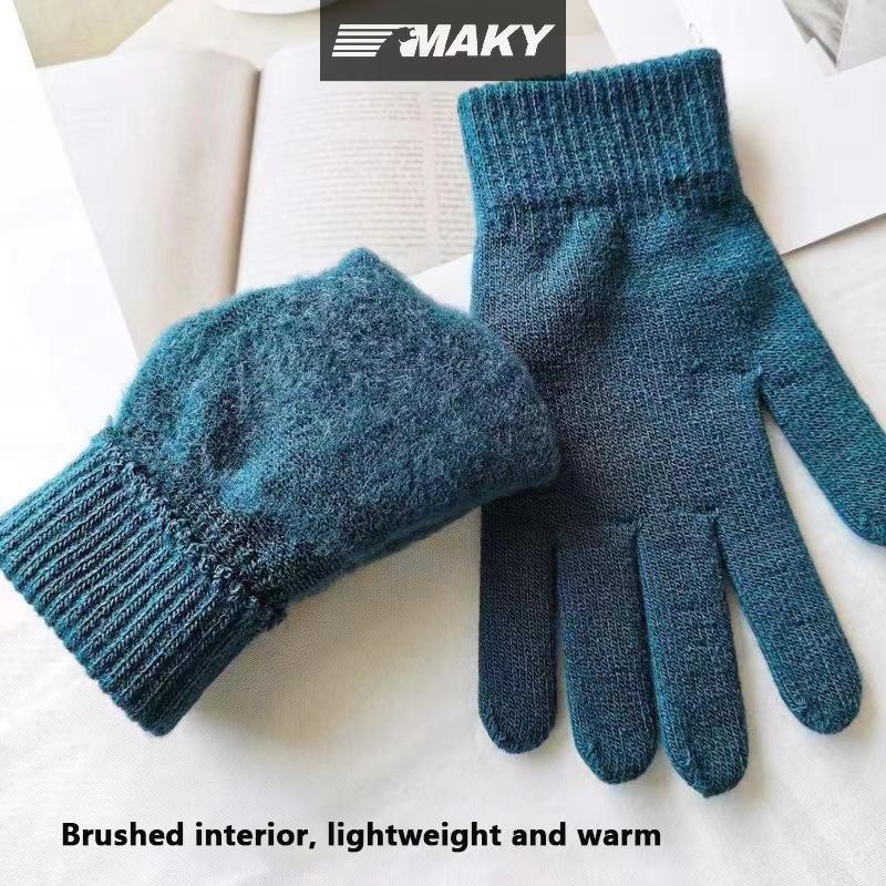 Găng tay giữ ấm mùa thu đông dày, full ngón, unisex, cặp đôi, đi xe đạp, dệt kim sang trọng