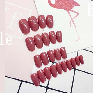 24 Cái / bộ Tròn Cô Dâu Giả Móng Tay Đậu Màu Đỏ Móng Tay Giả Pháp Acrylic Nhân Tạo Móng Tay Giả Nghệ Thuật Đầu Có Keo Dán