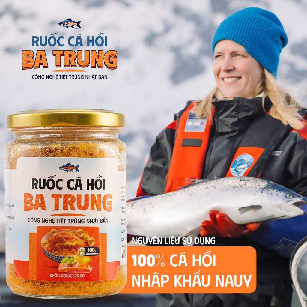 Ruốc cá hồi tiệt trùng Ba Trung thơm ngon bổ dưỡng cho bé Hũ 125g không gia vị không chất bảo quản