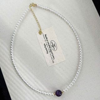 N1145 Vòng Cổ, Dây Chuyền, Ngọc Trai Nhân Tạo Mặt 10li Thạch Anh Tím Tự Nhiên, Trẻ Trung Thanh Lịch Cho Nữ - DAISYN.