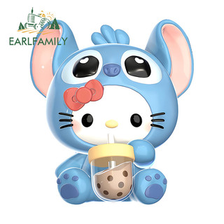 EARLFAMILY Hello Kitty Uống Trà Sữa Dán Xe Máy Xe Tay Ga Vali Cá Tính Vinyl Decal Thời Trang Chống Trầy Xước Hàng Ô Tô