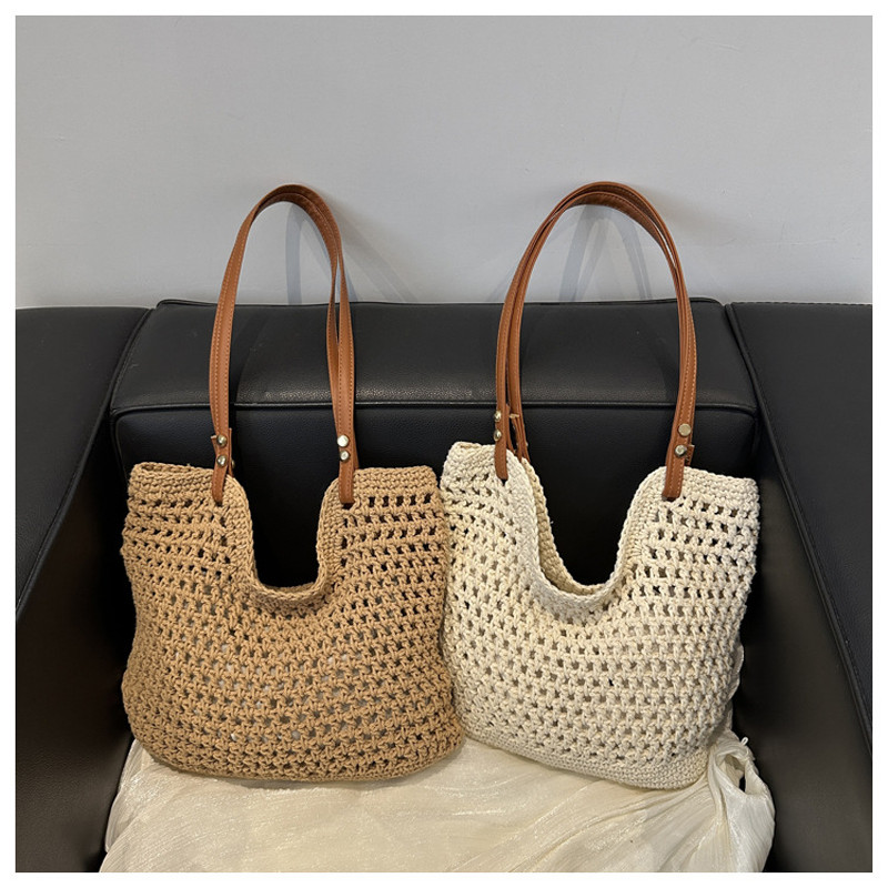 Túi tote cói đan tay nữ phối quai da vintage đi biển đi chơi du lịch xinh sang trọng nhẹ đẹp