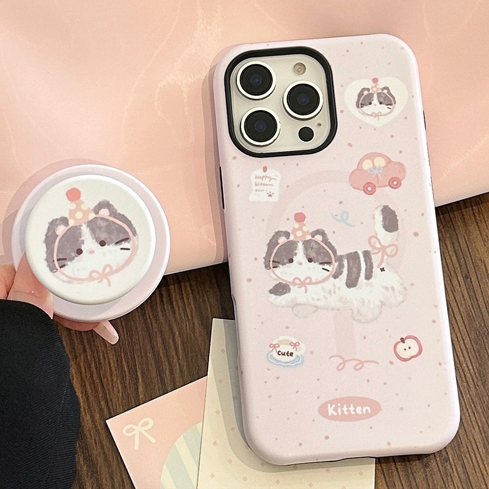Giá Đỡ Từ Tính Mèo Mờ Dễ Thương Ốp Lưng Điện Thoại iPhone 17 Pro Max 17 Air 16 Plus 15 14 13 12 11 Vỏ Bảo Vệ Chống Sốc