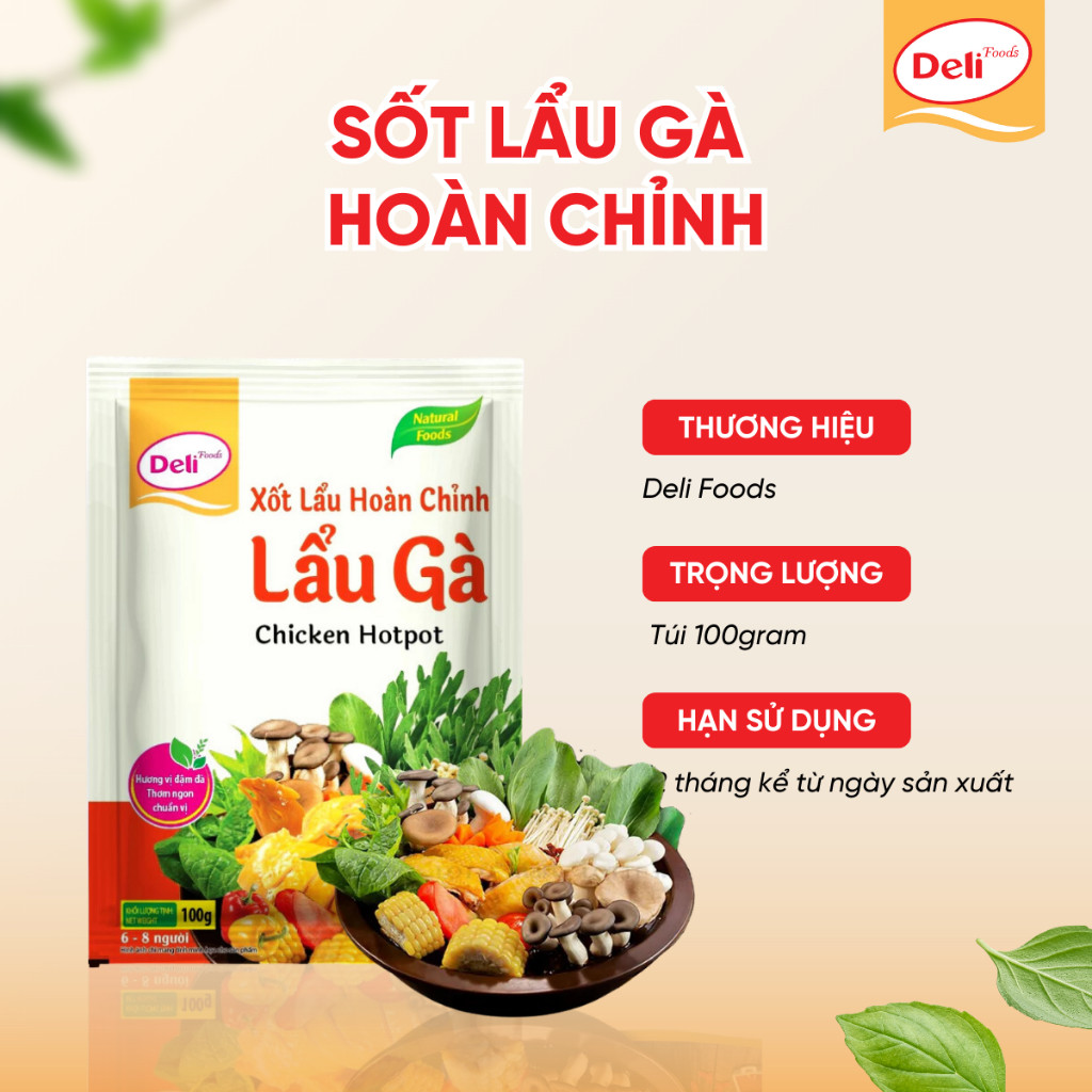 Combo Gia Vị Nước Dùng Lẩu Gà Hoàn Chỉnh Deli Foods Tròn Vị Cốt Lẩu Nêm Sẵn Cay Nhẹ Thơm Ngon 100g