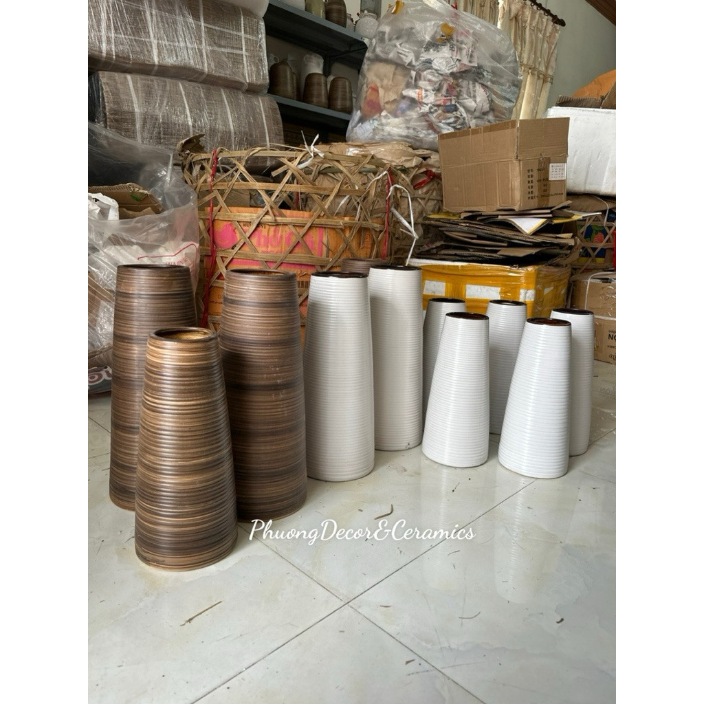 Bình Hoa Lọ Hoa Bát Tràng dáng Ống Dù trang trí phòng khách, decor studio, khách sạn