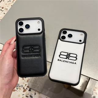 Ốp điện thoại da công sở 3D dập nổi BB cặp đôi màu đen trắng dành cho iPhone 17 16 15 13 14 Pro Max Cape