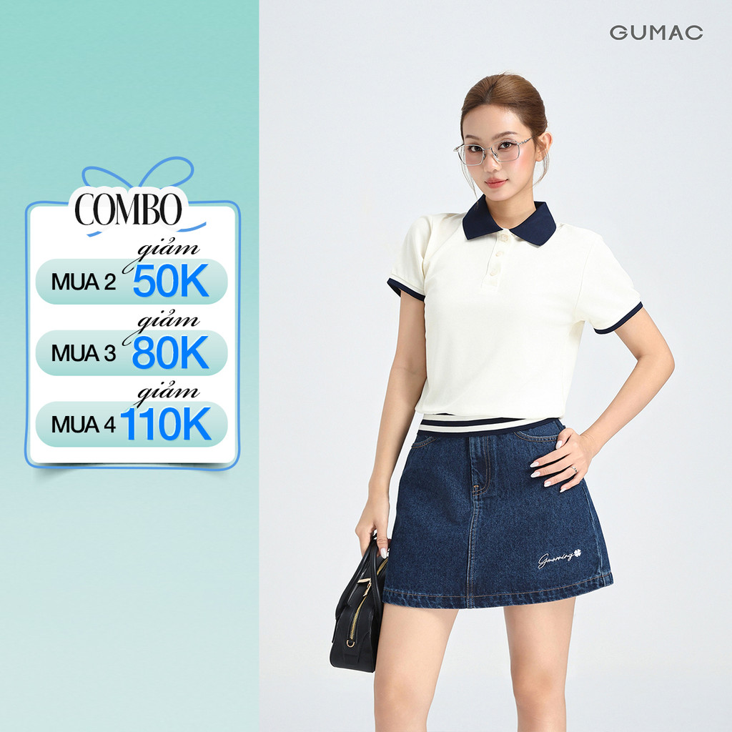 Áo Polo Nữ GUMAC Áo Thun Có Cổ Chất Tổ Ong Thoáng Mát Bo Phối Sọc Trẻ Trung Năng Động APG01024