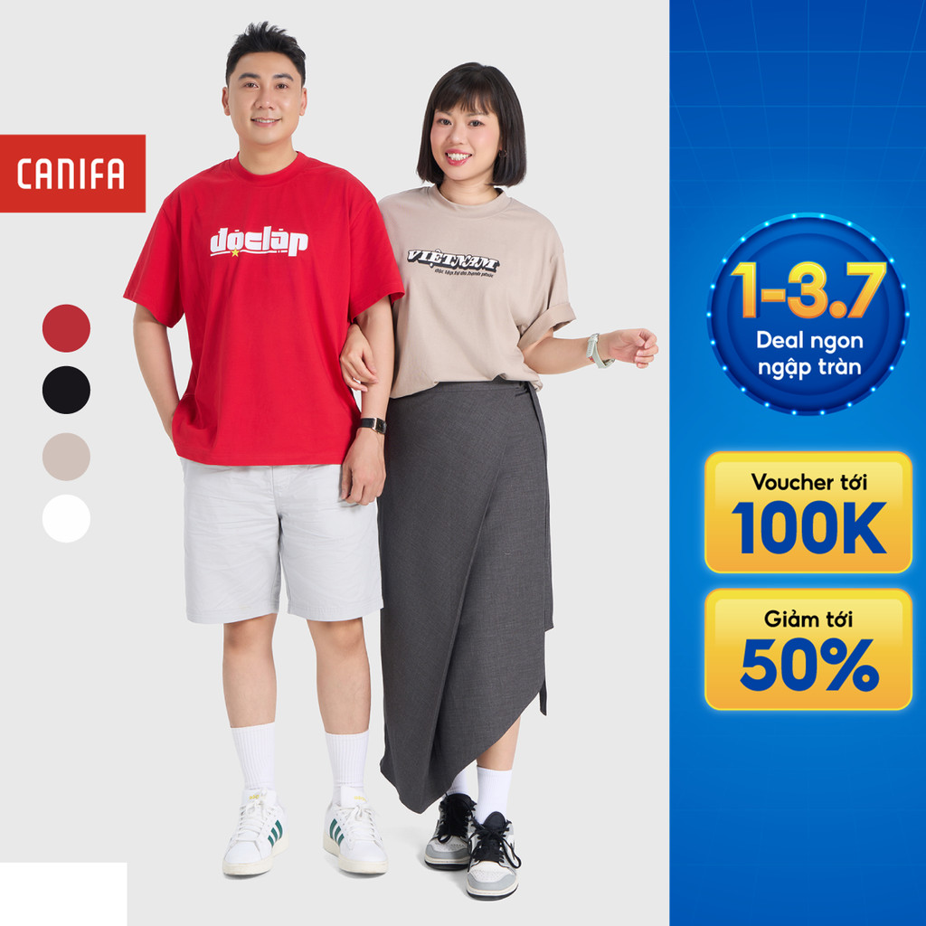 Áo phông unisex người lớn CANIFA S in chữ Việt Nam Độc Lập Tự Do Hạnh Phúc thun cotton mềm mịn thoáng mát 5TS26S023