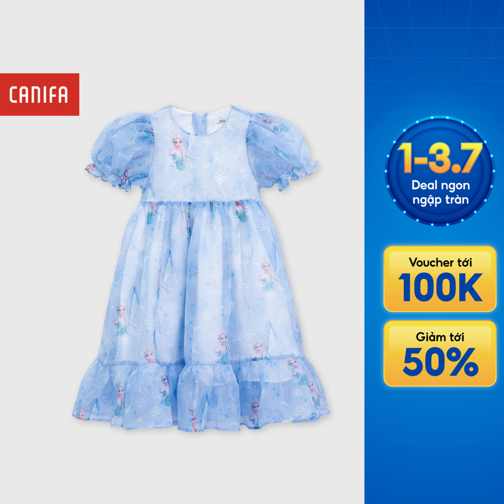 Váy liền bé gái CANIFA cách điệu tay phồng xòe in họa tiết công chúa 1DS26S010
