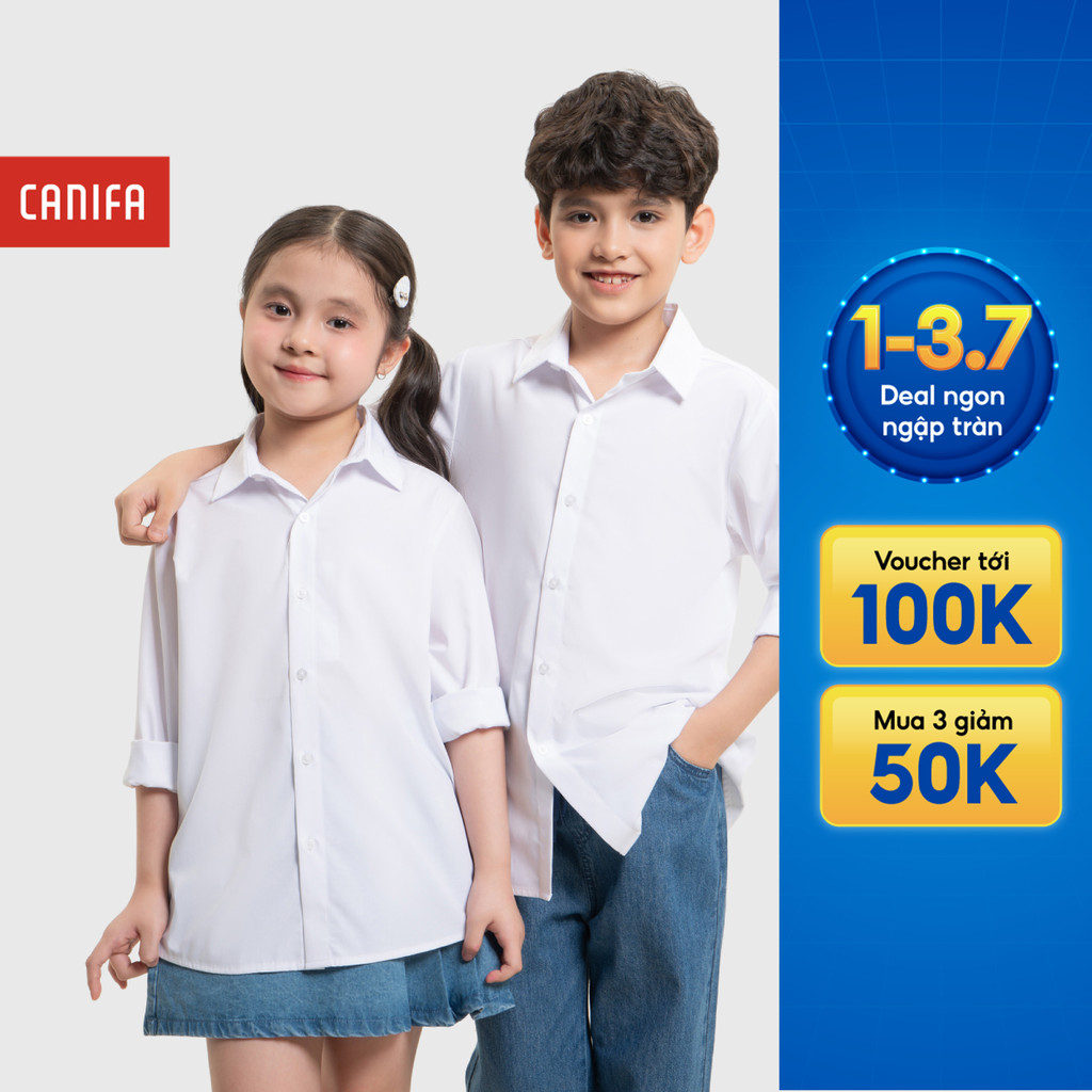 Áo sơ mi unisex trẻ em CANIFA dài tay chất liệu cotton USA 3TH26A002