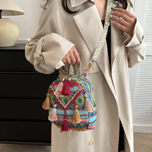 Phong Cách Dân Tộc Tua Rua Ba Lô Nhỏ Nữ Đeo Ngang Mini Ba Lô Bohemian Nhẹ Du Lịch Vải Nữ Túi 2026