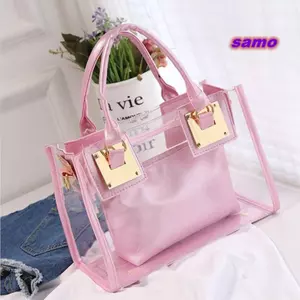 Túi xách vuông SAMO, Túi đeo chéo có thể điều chỉnh bằng nhựa PVC, Túi xách đi biển dung tích lớn thời trang dành cho nữ