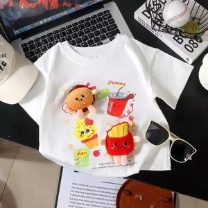Phong cách mới (90-150) Girls 3D Burger / French Fries Cola Áo thun ngắn tay dáng rộng