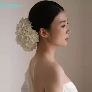 Mũ Đội Đầu Cô Dâu FUJIZOU, Mũ Cô Dâu Hoa Trắng Thanh Lịch, Đám Cưới Mới Hydrangea Phong Cách Pháp Trang Sức Tóc Phụ Kiện Chụp Ảnh