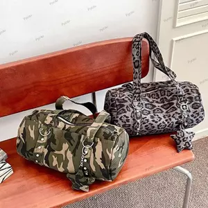 Túi đeo vai đơn PYCOU, Túi đeo nách in họa tiết da báo Nylon, có mặt dây chuyền ngôi sao Túi Tote dung tích lớn phong cách Y2K