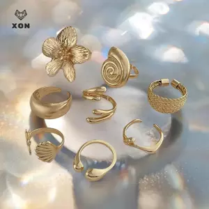 8 Cái / bộ Cánh Hoa Kim Loại Vintage Hoa Giọt Nước Mở Nhẫn Dành Cho Nữ Đại Dương Kỳ Nghỉ Hình Học Nhẫn Món Quà Trang Sức Hàng Ngày [Mina]