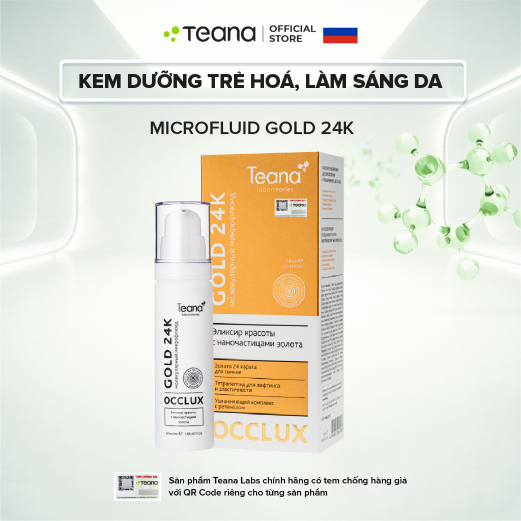 Kem dưỡng Teana Occlux  Molecular Microfluid Gold 24K trẻ hoá, làm sáng da chứa phân tử vàng 24K 50ml