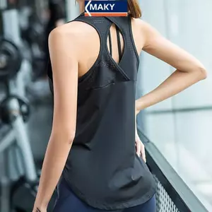 MAKY Yoga Quần Áo Nữ Thể Thao Áo Áo Khoác Rời Không Tay Chạy Bộ Tập Qui Khô Áo Thun Gợi Cảm Bên Ngoài Tập Thể Hình Áo VN