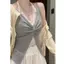 Pure Desire Style Giả hai mảnh Dây buộc ren gợi cảm Slim-Fit Slim-Fit Slimer Look Inner Wear Outer Wear V