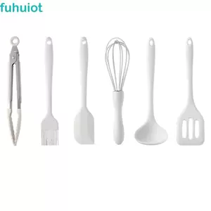 FUHUIOT 4 / 6 Bộ dụng cụ nấu ăn, Bộ dụng cụ nấu ăn chống dính bằng silicon, Dụng cụ cạo màu be Máy đánh trứng công thái học Bộ dụng cụ làm bánh