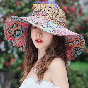 TMOY Vành Rộng Mới Nóng Thiết Kế Thời Trang Hoa Mũ Đi Biển Lớn Có Thể Gập Lại Viền Mũ Chống Nắng Mùa Hè Mũ Dành Cho Nữ Chống Tia UV Người Cá Mũ TMOY