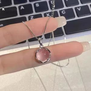 KUZHEN Tròn Hồng Trắng Chalcedony Nelace Đá Quý Dễ Thương Mặt Dây Chuyền Trang Sức Cho Cô Mặc Hàng Ngày HOT