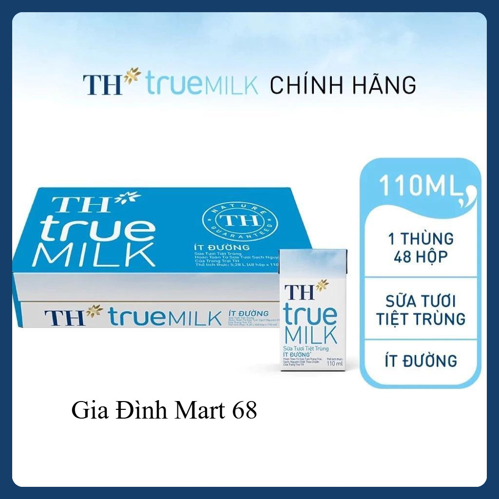 (date mới )Thùng 48 hộp sữa tươi tiệt trùng có đường /ít đường TH true MILK 110ml và 180ml