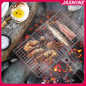 JASMINE Giỏ Nướng Gấp Di Động Inox Nướng BBQ Giỏ Có Tay Cầm Cho Cá Rau Tôm Phụ Kiện Nấu Ăn JASMINE