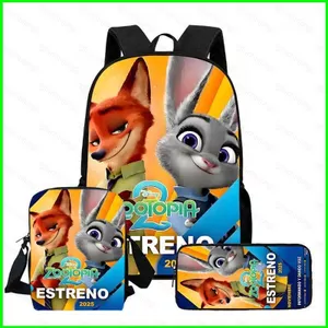 HT3 Zootopia Bộ túi đi học ba mảnh in hình Học sinh ba lô du lịch sức chứa lớn TH3