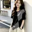 Áo thun ngắn tay sọc mùa hè 2026 size Plus Fat mm Vỏ rộng không đều Bụng Slimer Look Casual All