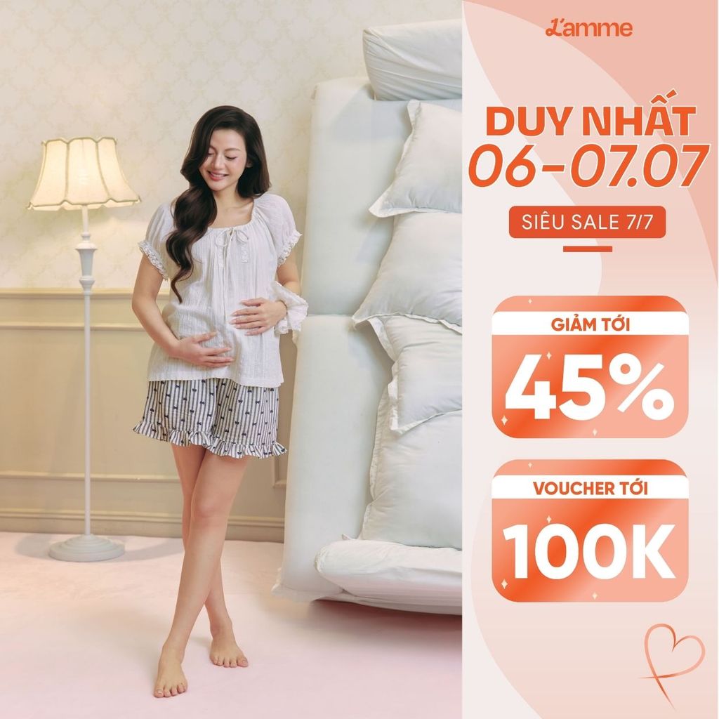 Bộ Mặc Nhà LUCIE SHORT Cho Bà Bầu Và Sau Sinh, Đồ Bầu Dáng Suông Rộng Che Bụng Hiệu Quả, Chất Liệu Mềm Mát - L'amme