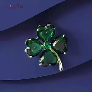AqToCna Luy Cỏ Thổ Cẩm Bốn Lá Cỏ Ba Lá Vintage Ngọc Lục Bảo Màu Ve Áo Pin Nữ Cưới Phù Hợp Với Phụ Kiện Trang Sức AqToCna