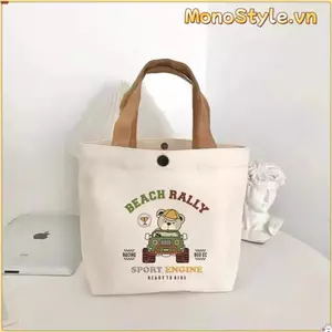 Túi Tote vải MONOSTYLE, Túi xách Mini bằng vải đào, Túi lưu trữ dung lượng lớn hoạt hình thời trang Du lịch