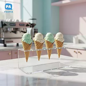 Giá đỡ hình nón kem Acrylic trong suốt Giá đỡ món tráng miệng bền 12 khe để trưng bày quầy hàng thực phẩm lễ hội VN