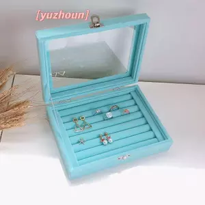 Hộp đựng nhẫn nhung Hộp trưng bày trang sức Hộp đựng nhẫn Hộp đựng bông tai chống bụi Hộp đựng đồ trang sức nắp lật trong suốt