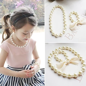 ✿Inn✿ 1 Bộ Vòng Tay Và Dây Chuyền Ngọc Trai Nhân Tạo Cho Bé Gái