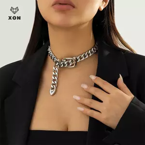 Dây đai kim loại Hip Hop Punk thời trang Bule Chain Choker Nelace Trang sức dành cho nữ Thi Chunky Xương đòn Dây buộc [Mina]