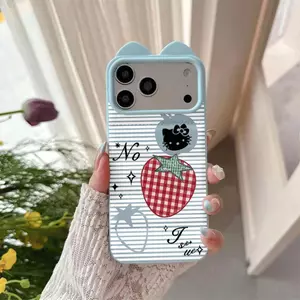 Ốp lưng dâu caro mèo đen cho iPhone17promax 16/15plus độc lạ 14/13/12