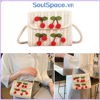 Túi Đeo Vai SOULSPACE, Túi Xách Nữ Dung Tích Lớn Thoải Mái, Thời Trang Hoa Anh Đào Dệt Ống Hút Nữ Satchel Nữ Bé Gái