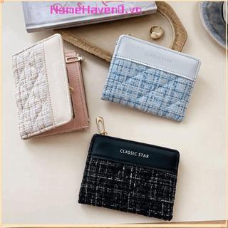 Ví ngắn HOMEHAVEN, Túi đựng tiền màu trơn Mini, Túi đựng thẻ da PU dung tích lớn thời trang cổ điển dành cho nữ