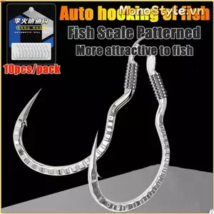 MONOSTYLE 10 Móc Câu Cá, Móc Câu Cá Lật Tự Động Bằng Thép Carbon Cao Thép Carbon, Phụ Kiện Câu Cá Chống Trượt Cân Cá Có Họa Tiết Câu Cá Cá Chép