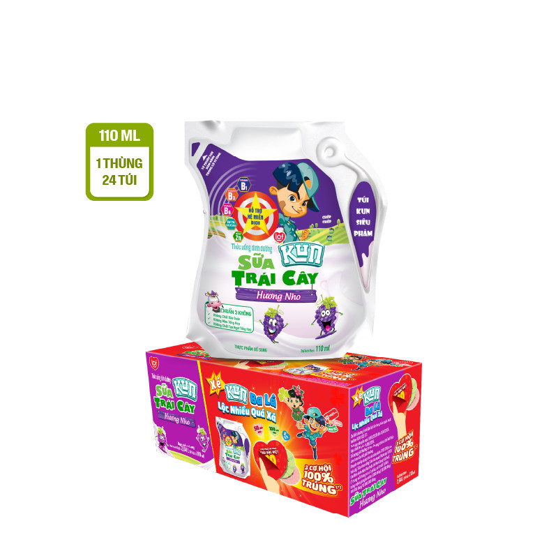 [Giá tốt trong Live] Đủ vị KUN túi 1 thùng 24 túi x 110ml