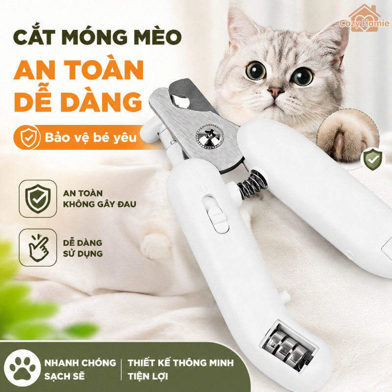 Kìm cắt móng thú cưng đèn LED soi mạch máu khóa an toàn cắt mài 2 trong 1 phù hợp chó mèo mọi giống
