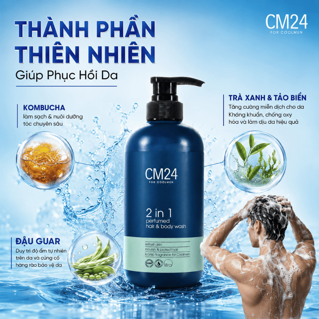 [DUY NHẤT 7.7] Sữa Tắm Gội Hương Nước Hoa Nam Tính Cuốn Hút CM24 FOR COOLMEN Sạch Sâu, Dưỡng Ẩm 500ml