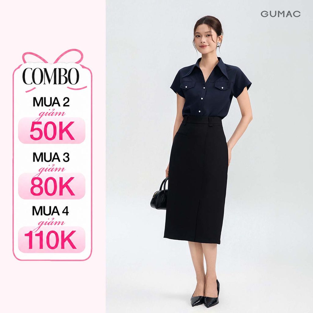 Chân Váy Bút Chì Nữ GUMAC Dáng Suông Xẻ Tà Đắp Phối Đỉa Đôi Cách Điệu Tôn Dáng VG05030